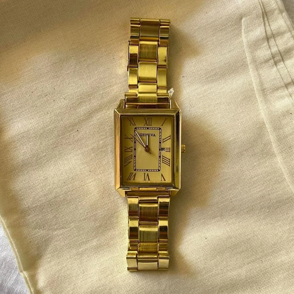 gold style square stainless steel geneva gold luxury watch - Picture 2 of 7